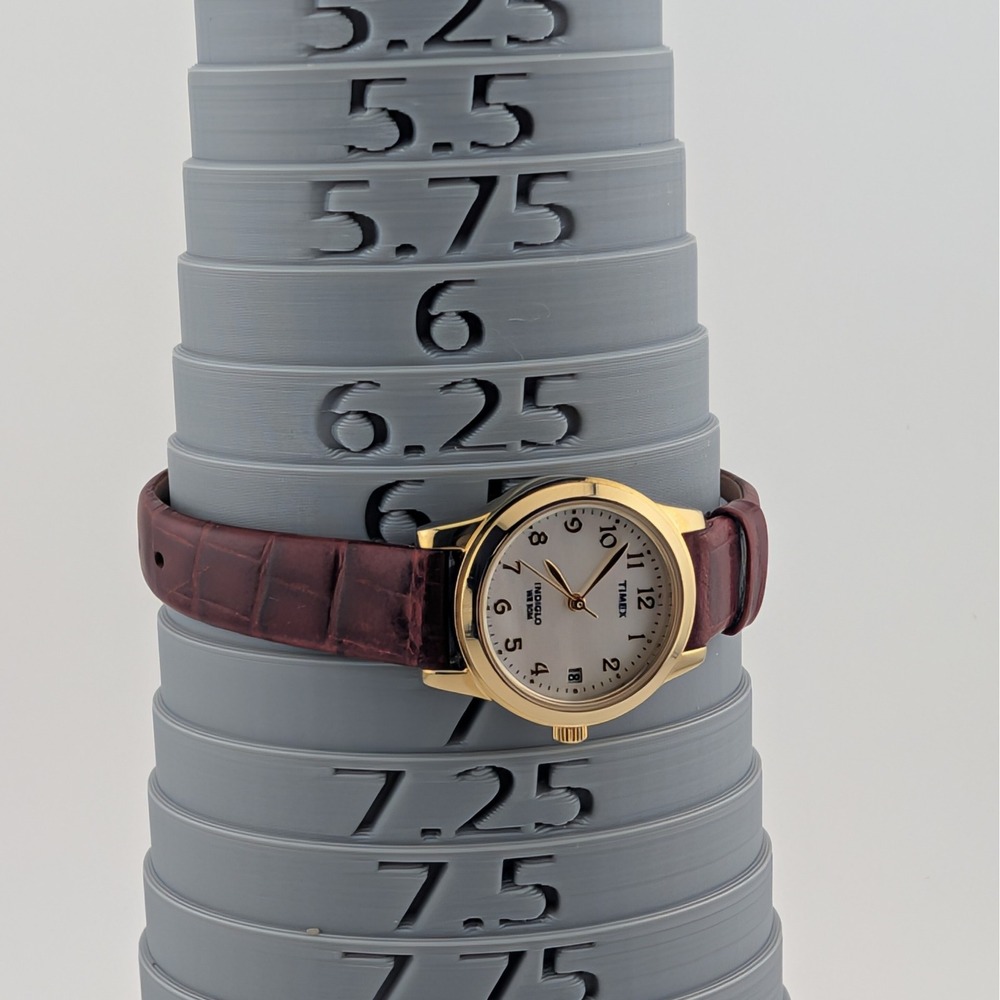 Timex Indiglo Mother of Pearl Dial Gold Tone Burgandy Leather Strap Watch 25mm - Picture 7 of 10